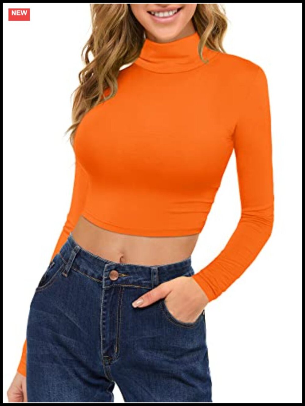 Mock Neck Long Sleeve Crop Top Slim Fit Modal Stretch Womens